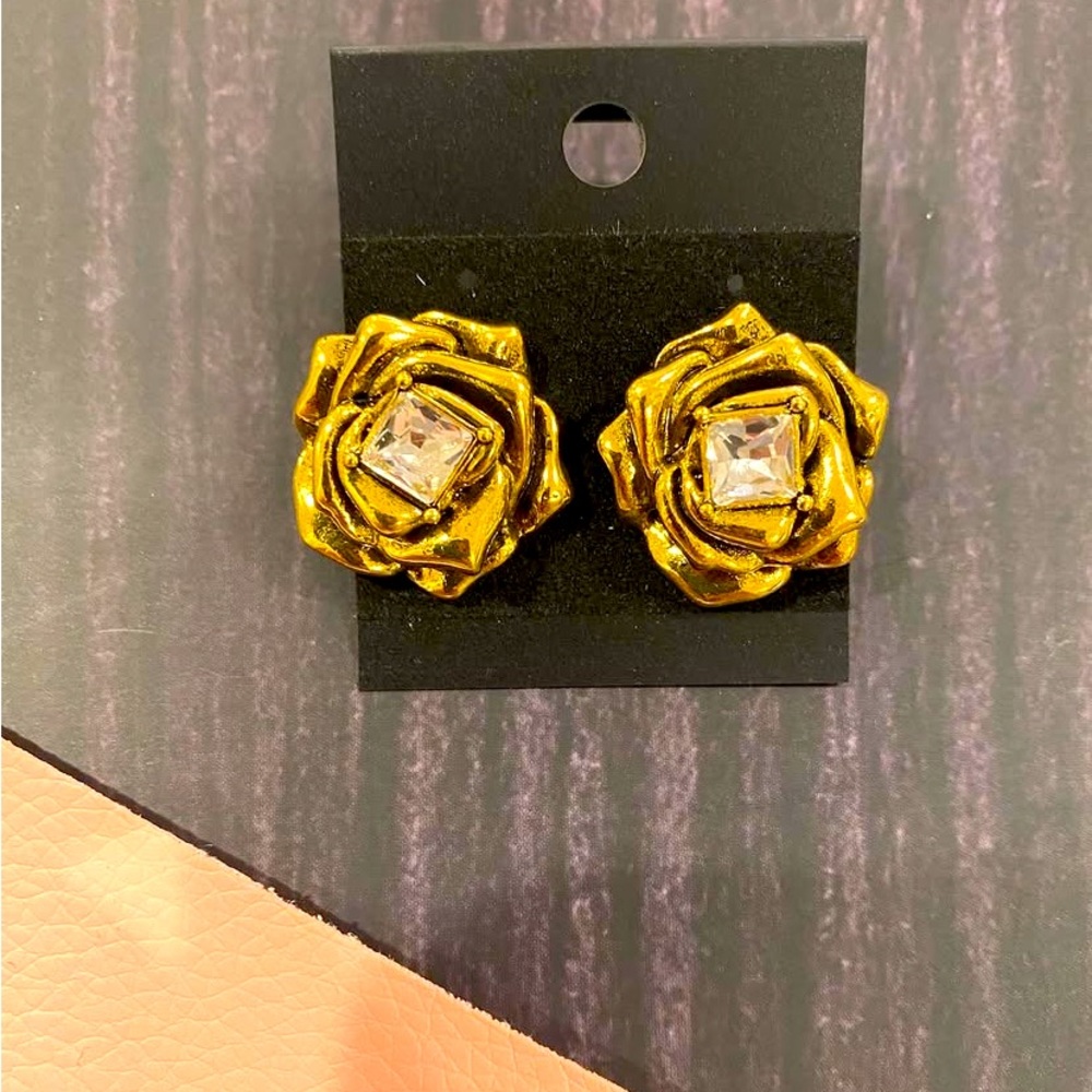Gold Rose Stud Earrings